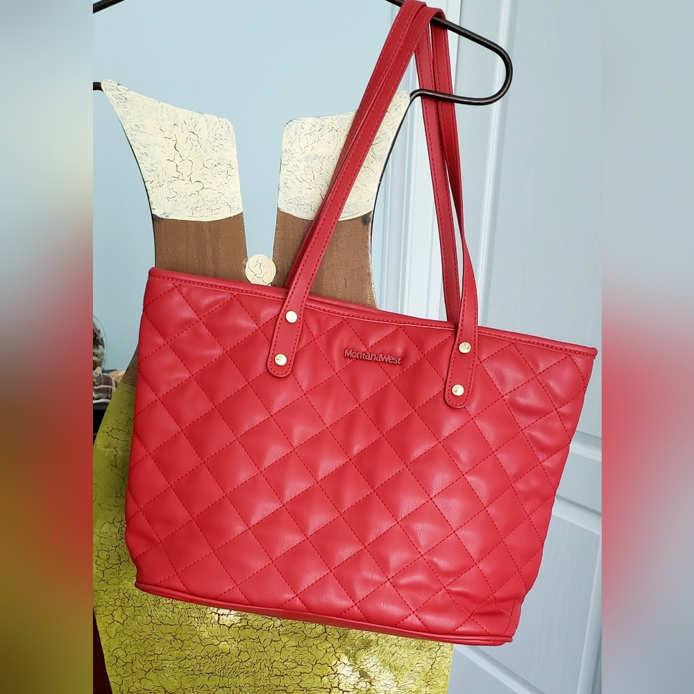 Montana West Vibrant Red Quilted Tote - Picture 4 of 7